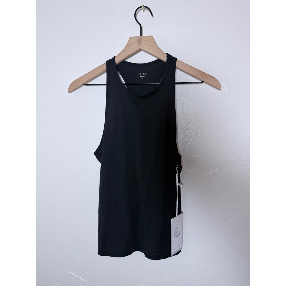 NWT Calme Johnny Was Ease Racerback Tank Black Ruched Back XS $78